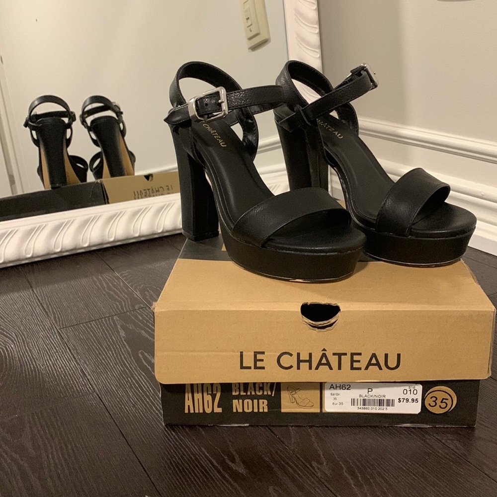 Lechateau | Black Platform Sandals | NIB